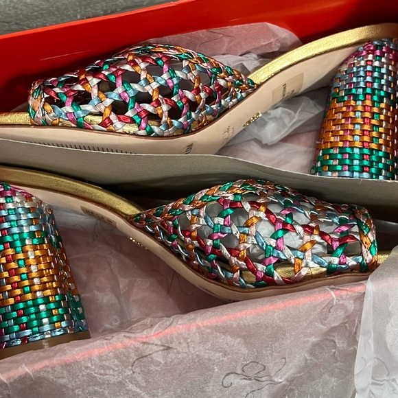 Antonio Melani The Nat Note Riviera Rainbow Woven Heel Metallic Slip On New 8.5 - Picture 2 of 3